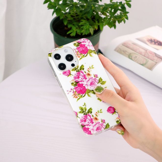 Coque pour iPhone 15 Pro - Coque lumineuse - Série Softcase Image Plastic - Fleurs roses