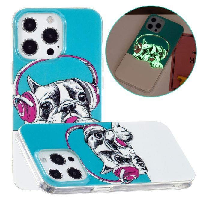 iPhone 15 Pro Handyhülle - Leuchtendes Case - Softcase Image Plastik Series - Hund mit Headset