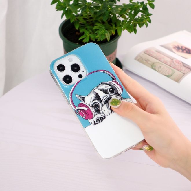 iPhone 15 Pro Handyhülle - Leuchtendes Case - Softcase Image Plastik Series - Hund mit Headset