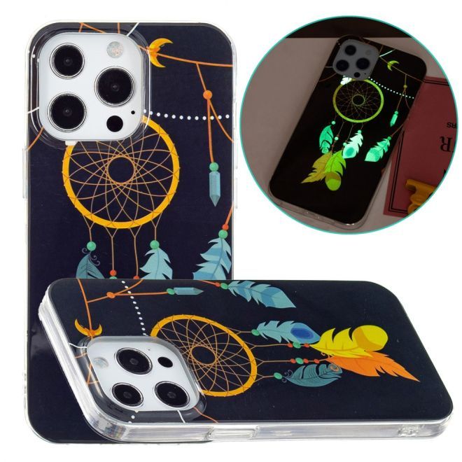 iPhone 15 Pro Handyhülle - Leuchtendes Case - Softcase Image Plastik Series - goldener Traumfänger