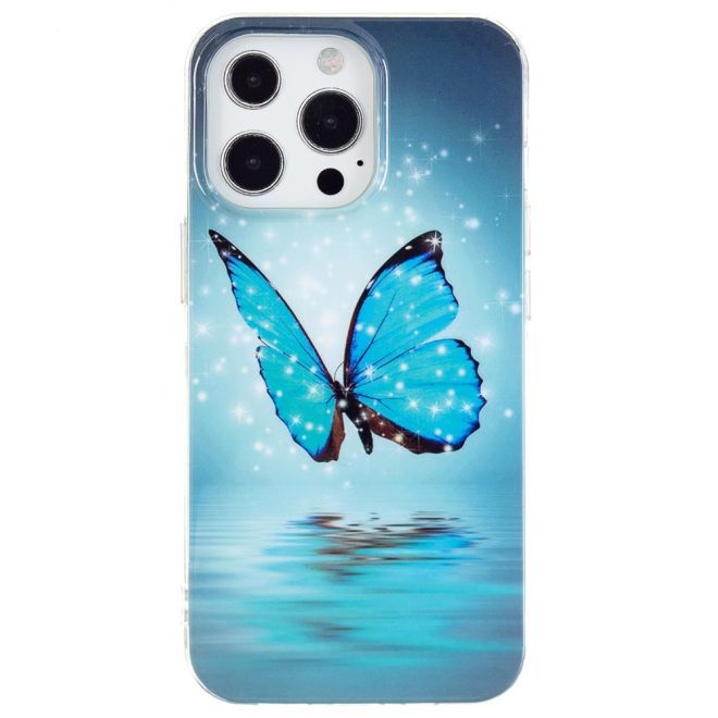 iPhone 15 Pro Handyhülle - Leuchtendes Case - Softcase Image Plastik Series - blauer Schmetterling
