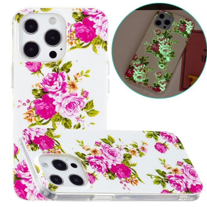 iPhone 15 Pro Max Phone Case - Luminous Case - Softcase Image Plastic Series - Pink Flowers