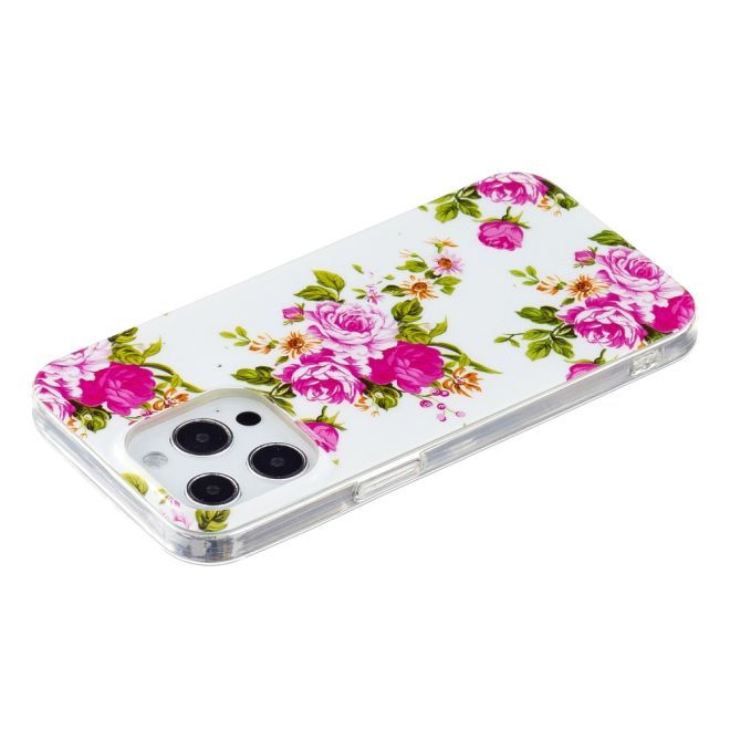iPhone 15 Pro Max Phone Case - Luminous Case - Softcase Image Plastic Series - Pink Flowers