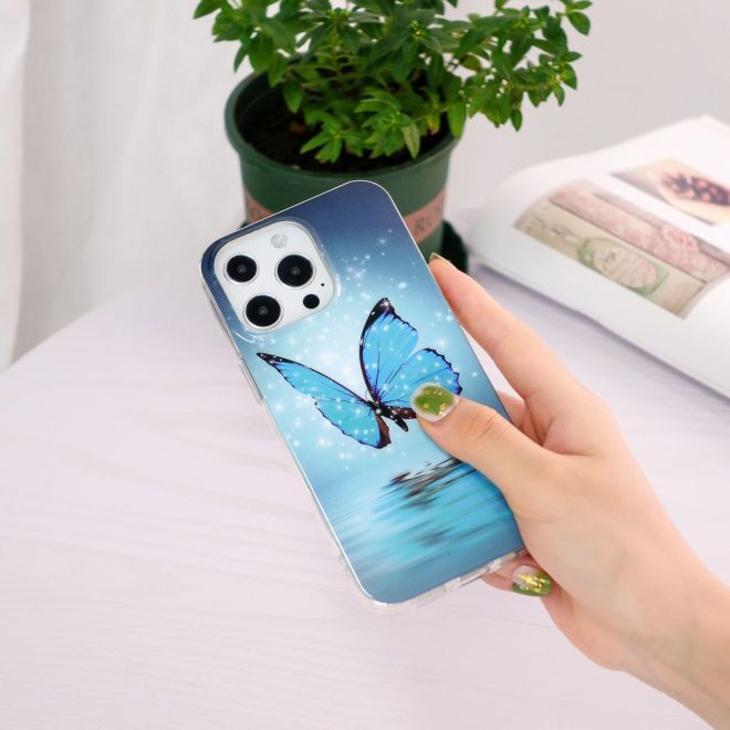 iPhone 15 Pro Max Handyhülle - Leuchtendes Case - Softcase Image Plastik Series - blauer Schmetterling