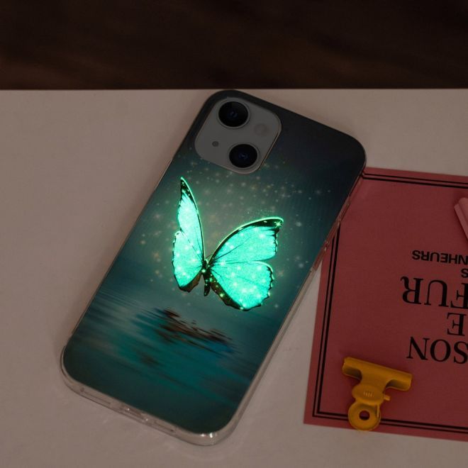 iPhone 15 Plus Phone Case - Luminous Case - Softcase Image Plastic Series - Blue Butterfly