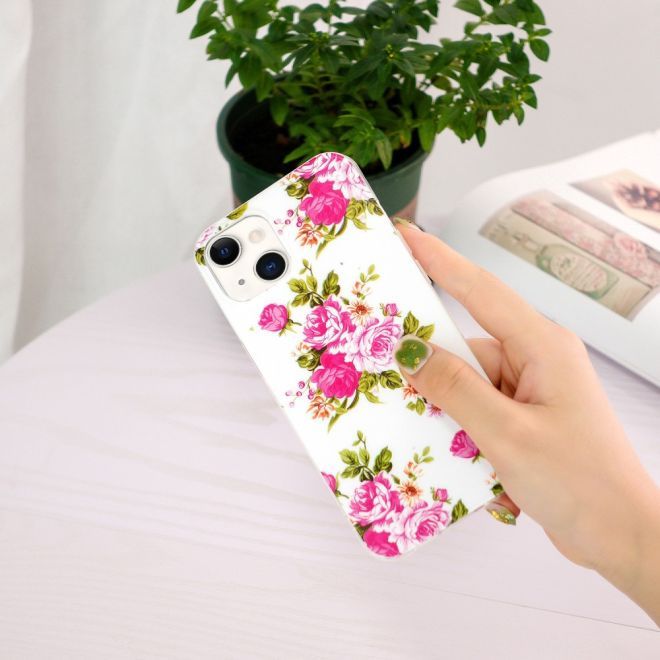iPhone 15 Handyhülle - Leuchtendes Case - Softcase Image Plastik Series - pinke Blumen