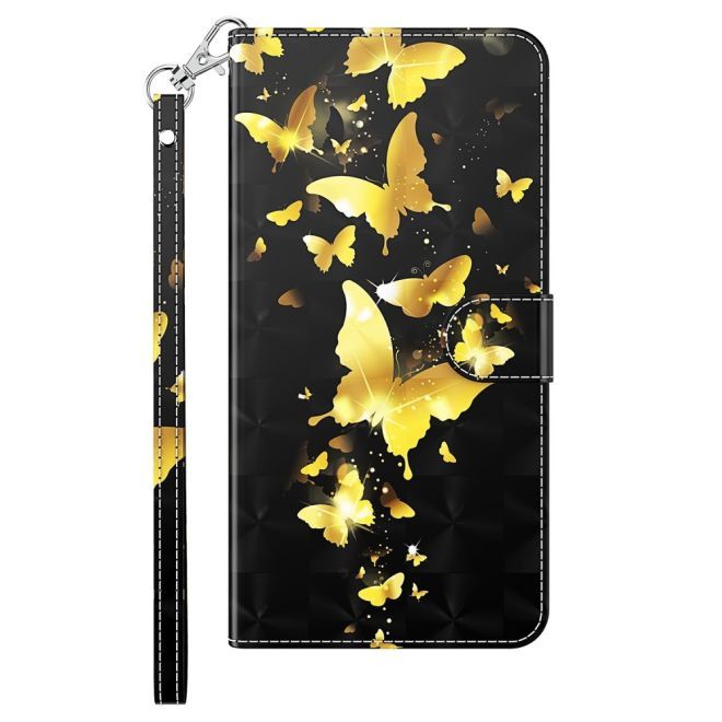 iPhone 15 Pro Handy Hülle - Leder Bookcover Image Series - goldener Schmetterling