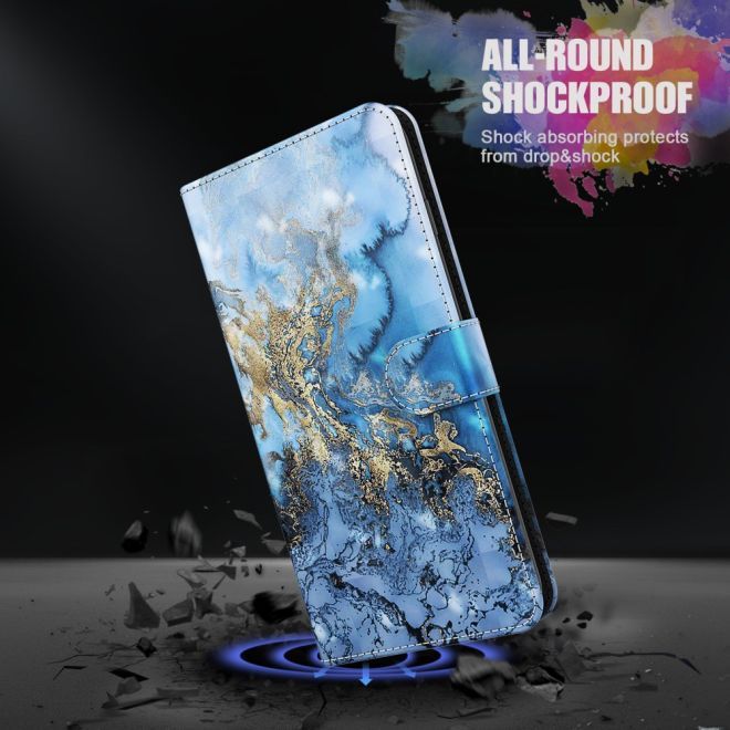 iPhone 15 Pro Handy Hülle - Leder Bookcover Image Series - blaues Marmormuster