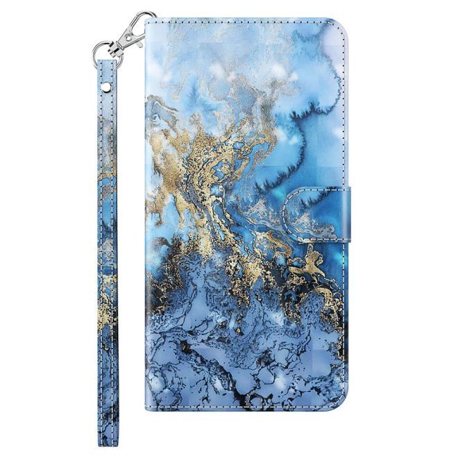 iPhone 15 Pro Handy Hülle - Leder Bookcover Image Series - blaues Marmormuster