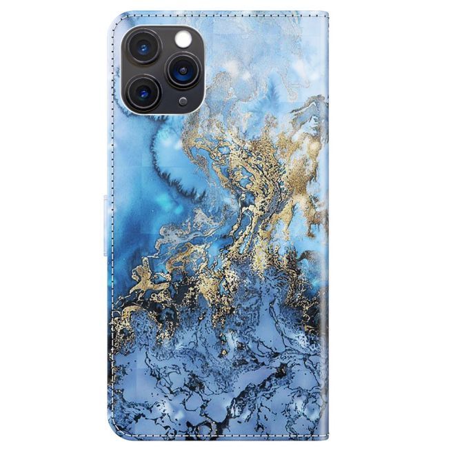 iPhone 15 Pro Handy Hülle - Leder Bookcover Image Series - blaues Marmormuster