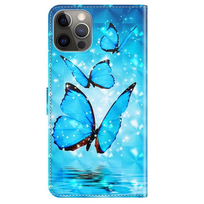 iPhone 15 Pro Handy Hülle - Leder Bookcover Image Series - blaue Schmetterlinge