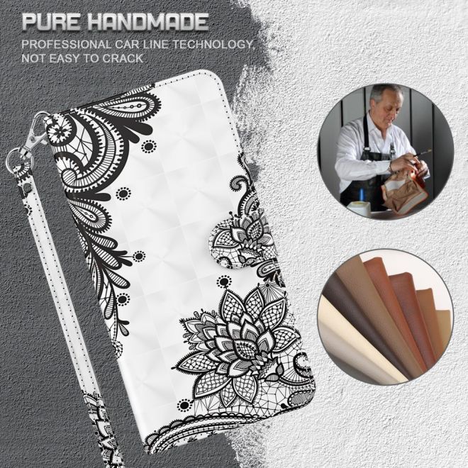 iPhone 15 Pro Handy Hülle - Leder Bookcover Image Series - schwarze Blumen