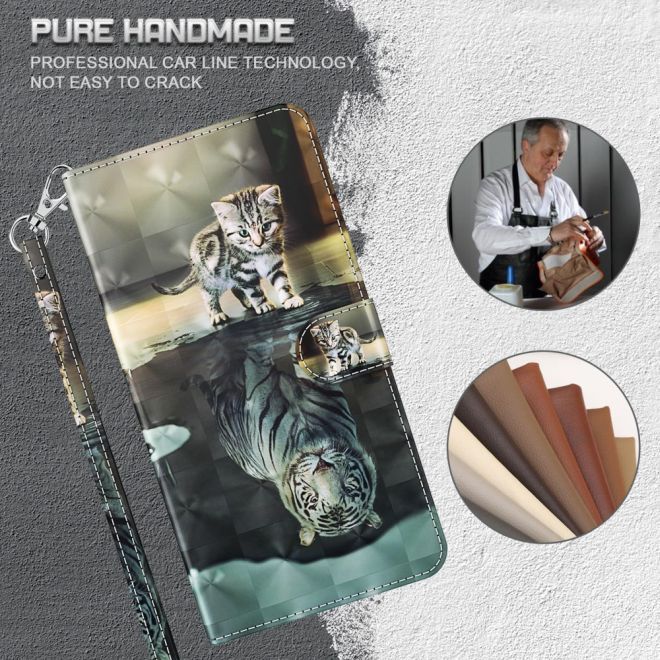 iPhone 15 Handy Hülle - Leder Bookcover Image Series - Katze und Tiger