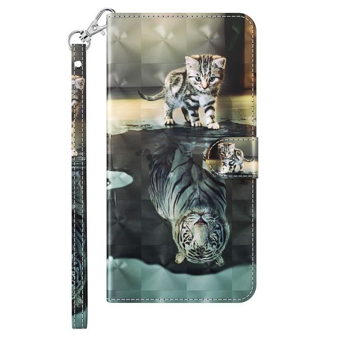 iPhone 15 Handy Hülle - Leder Bookcover Image Series - Katze und Tiger