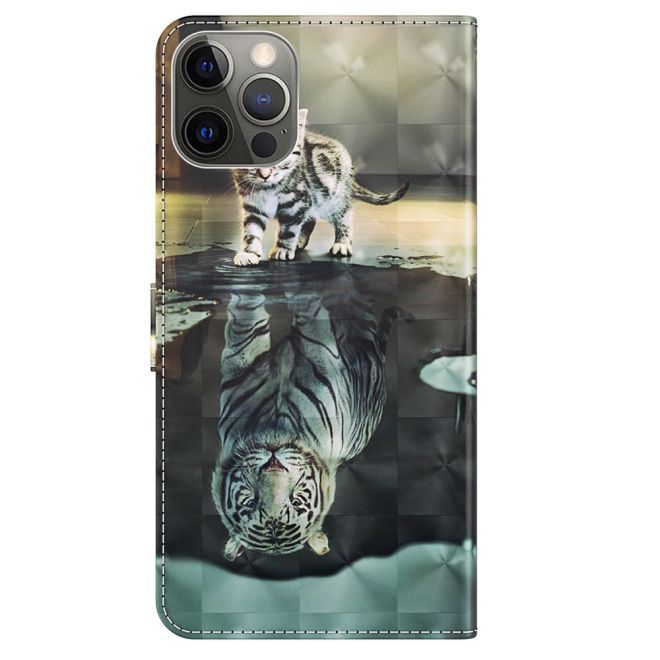 iPhone 15 Handy Hülle - Leder Bookcover Image Series - Katze und Tiger