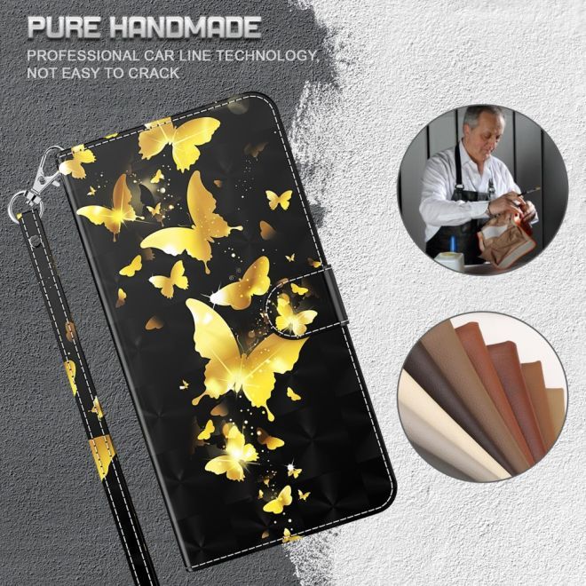 iPhone 15 Plus Phone Case - Leather Bookcover Image Series - Golden Butterfly