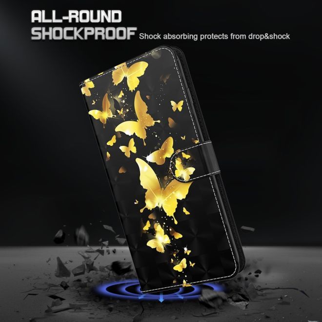 iPhone 15 Plus Phone Case - Leather Bookcover Image Series - Golden Butterfly