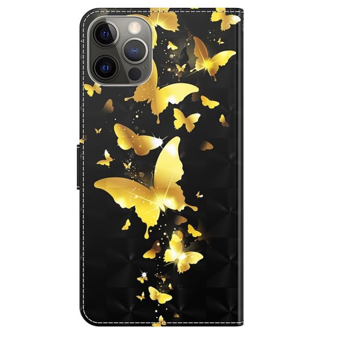 iPhone 15 Plus Phone Case - Leather Bookcover Image Series - Golden Butterfly