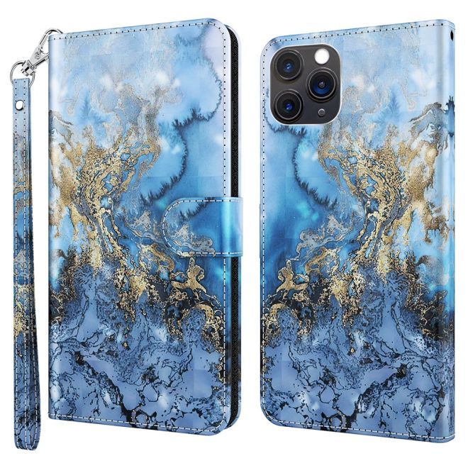 iPhone 15 Plus Phone Case - Leather Bookcover Image Series - Blue Marble Pattern