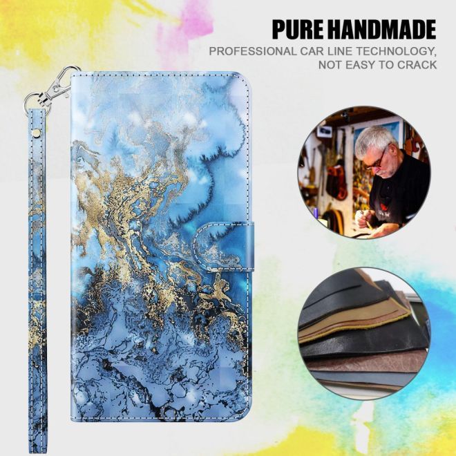 iPhone 15 Plus Phone Case - Leather Bookcover Image Series - Blue Marble Pattern