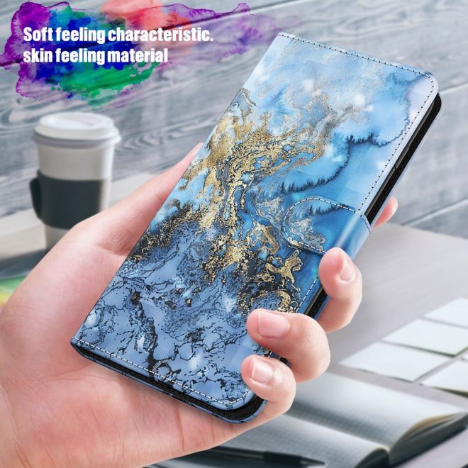 iPhone 15 Plus Phone Case - Leather Bookcover Image Series - Blue Marble Pattern