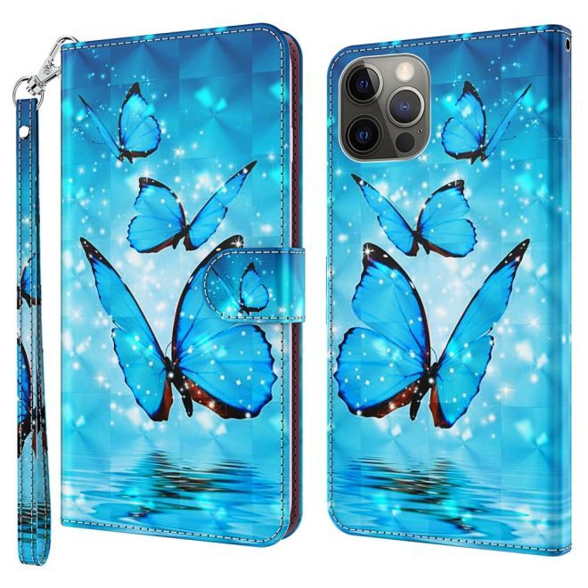 iPhone 15 Plus Phone Case - Leather Bookcover Image Series - Blue Butterfly