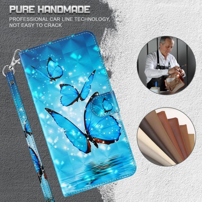 iPhone 15 Plus Phone Case - Leather Bookcover Image Series - Blue Butterfly