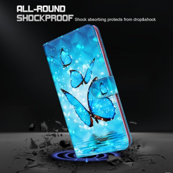 iPhone 15 Plus Phone Case - Leather Bookcover Image Series - Blue Butterfly