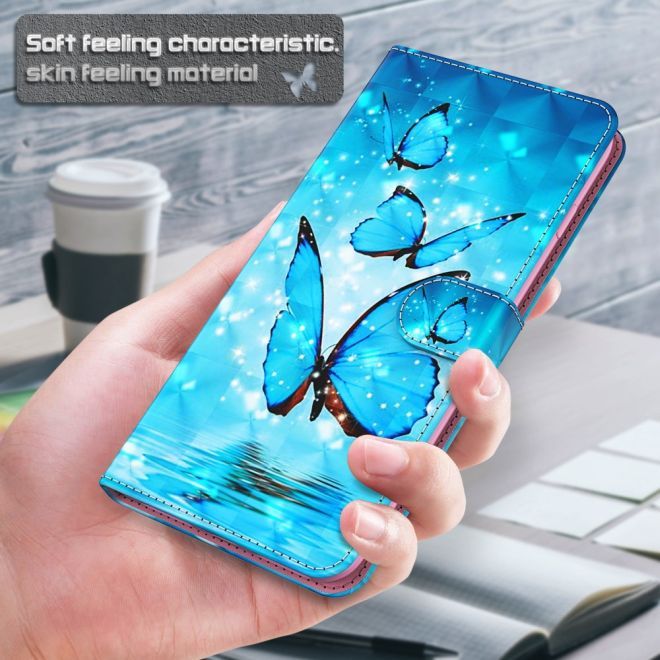 iPhone 15 Plus Phone Case - Leather Bookcover Image Series - Blue Butterfly