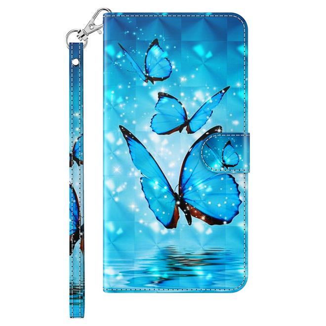 iPhone 15 Plus Phone Case - Leather Bookcover Image Series - Blue Butterfly