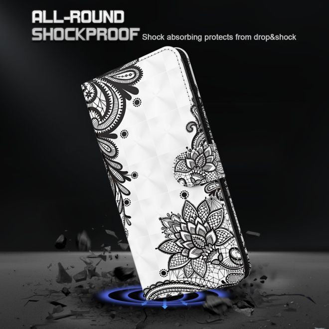 iPhone 15 Plus Phone Case - Leather Bookcover Image Series - Black Flowers