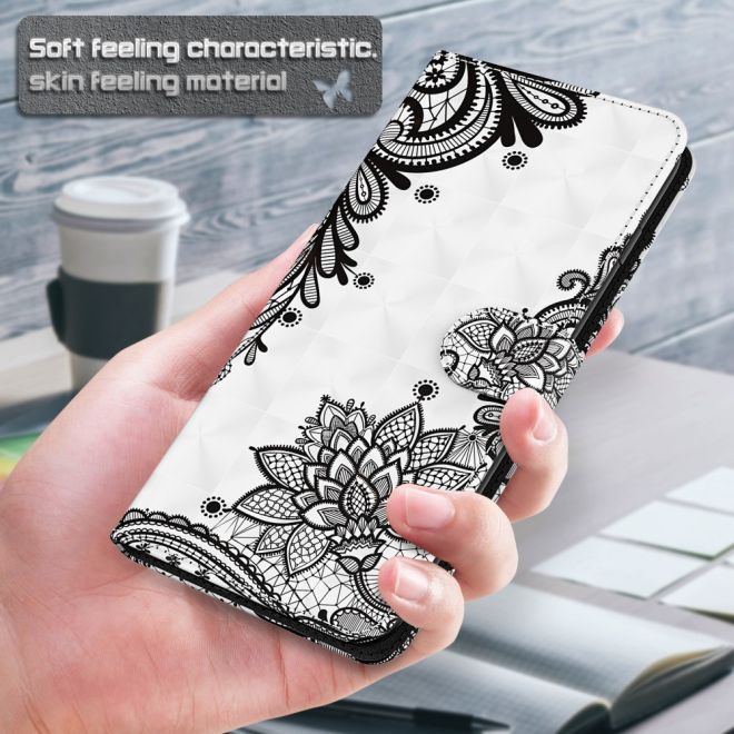 iPhone 15 Plus Phone Case - Leather Bookcover Image Series - Black Flowers