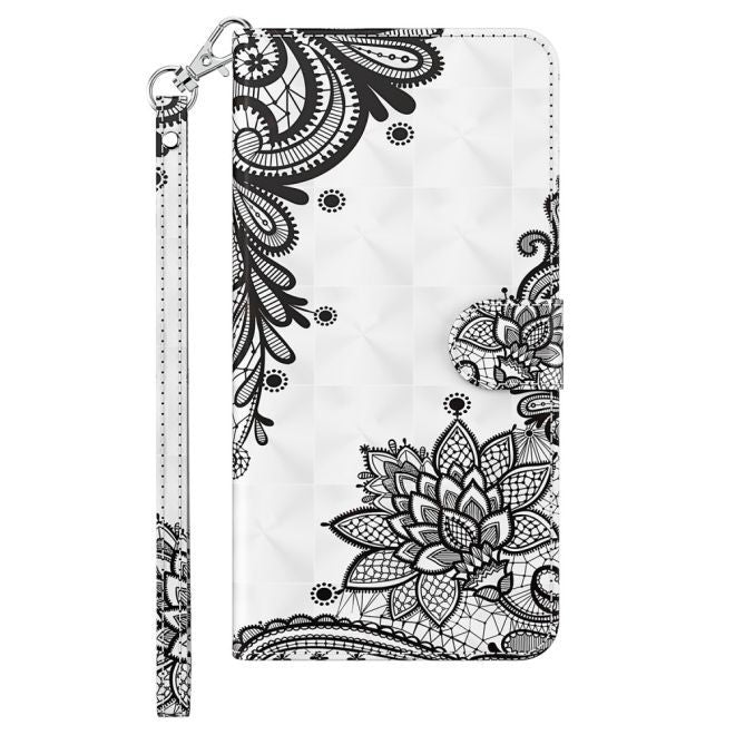iPhone 15 Plus Phone Case - Leather Bookcover Image Series - Black Flowers