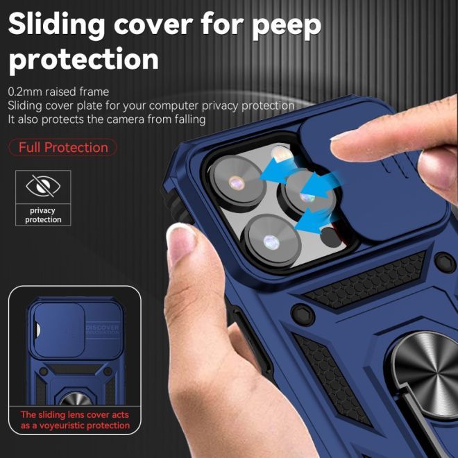 iPhone 15 Pro Max Handy Hülle - Robustes Hardcase mit Kickstand - Kickstand Slide Cam Series - blau