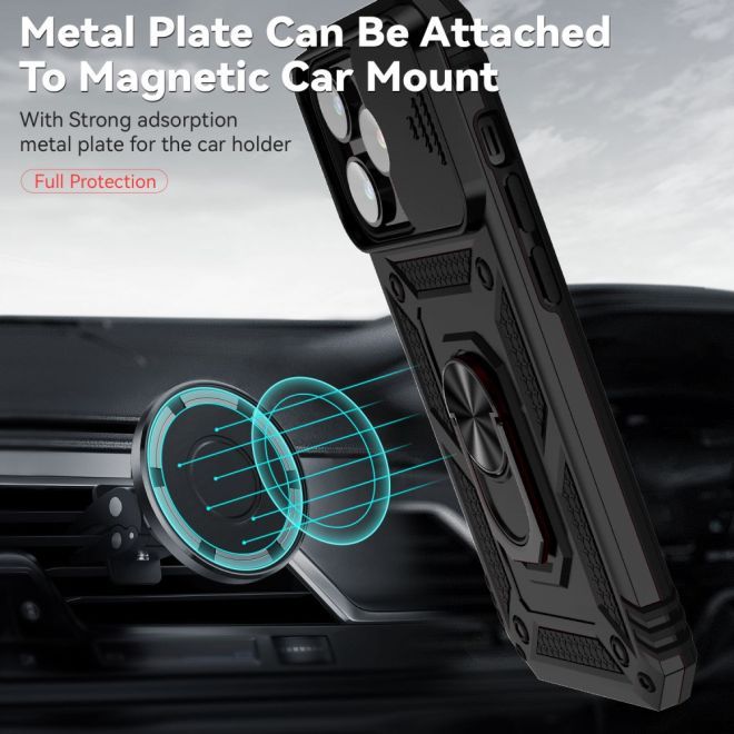 iPhone 15 Pro Max Handy Hülle - Robustes Hardcase mit Kickstand - Kickstand Slide Cam Series - schwarz