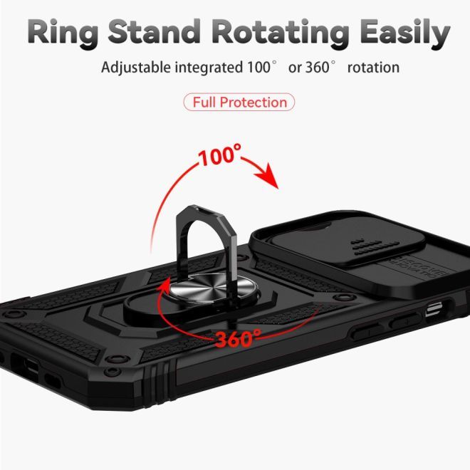 iPhone 15 Pro Handy Hülle - Robustes Hardcase mit Kickstand - Kickstand Slide Cam Series - schwarz