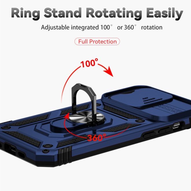 iPhone 15 Pro Handy Hülle - Robustes Hardcase mit Kickstand - Kickstand Slide Cam Series - blau
