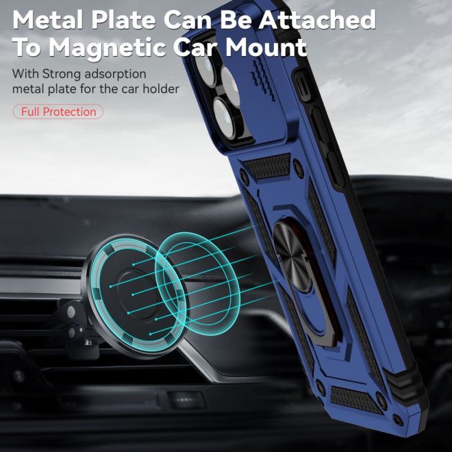 iPhone 15 Pro Handy Hülle - Robustes Hardcase mit Kickstand - Kickstand Slide Cam Series - blau