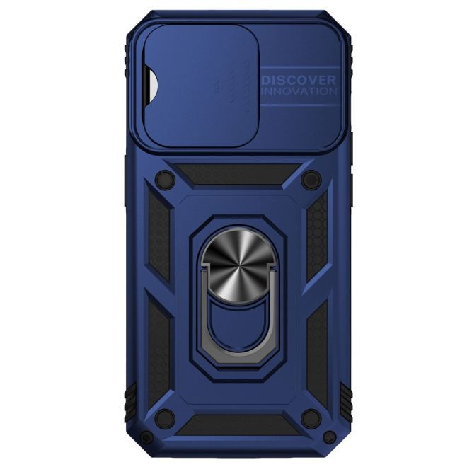 iPhone 15 Pro Handy Hülle - Robustes Hardcase mit Kickstand - Kickstand Slide Cam Series - blau