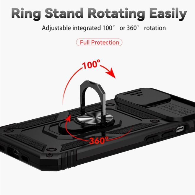 iPhone 15 Plus Handy Hülle - Robustes Hardcase mit Kickstand - Kickstand Slide Cam Series - schwarz