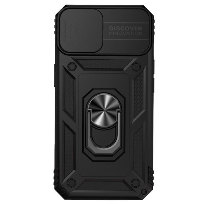 iPhone 15 Plus Handy Hülle - Robustes Hardcase mit Kickstand - Kickstand Slide Cam Series - schwarz