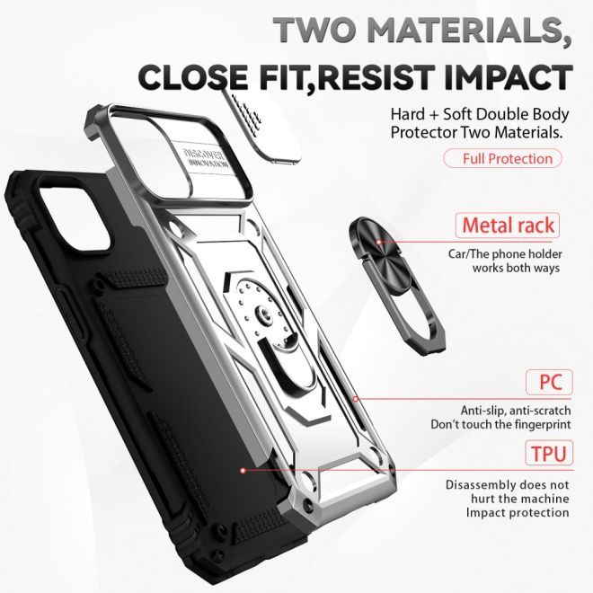 iPhone 15 Plus Phone Case - Robust Hard Case with Kickstand - Kickstand Slide Cam Series - Red