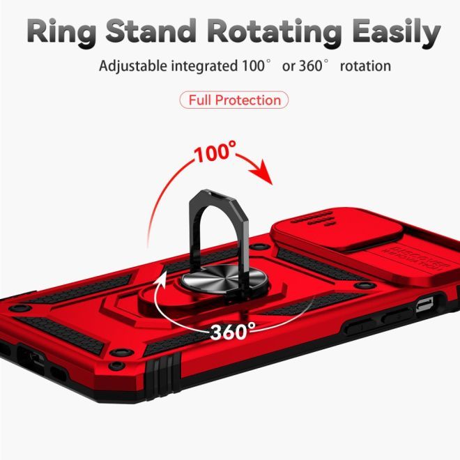 iPhone 15 Plus Phone Case - Robust Hard Case with Kickstand - Kickstand Slide Cam Series - Red