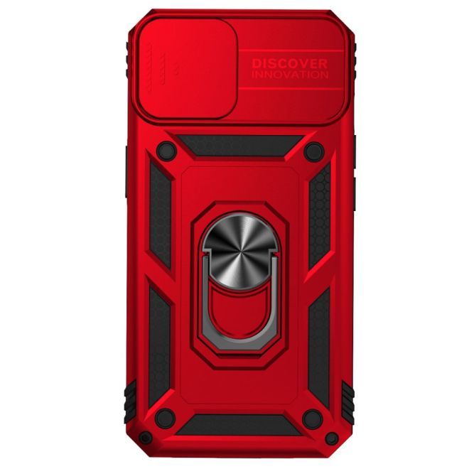 iPhone 15 Plus Phone Case - Robust Hard Case with Kickstand - Kickstand Slide Cam Series - Red