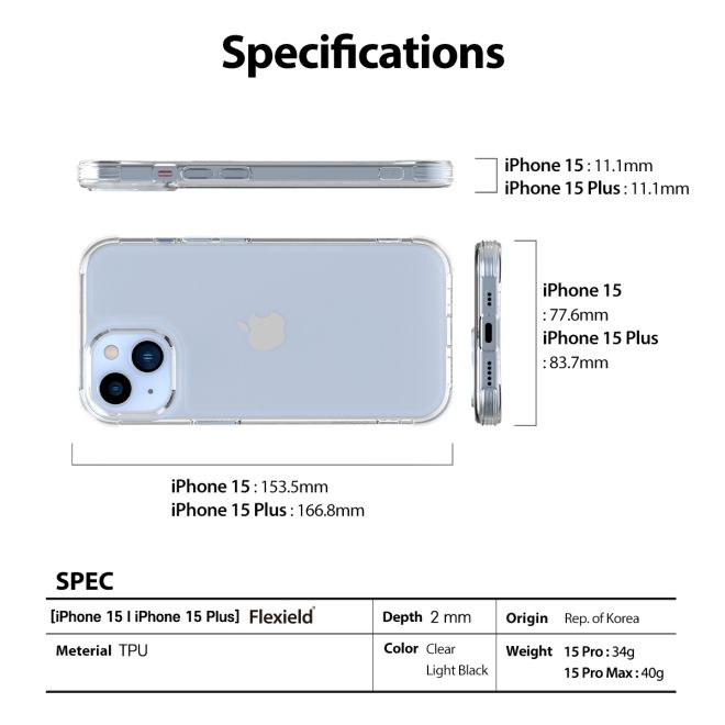 Araree - iPhone 15 Plus Hülle - Case aus TPU Plastik - Anti-Slip Grip - Flexield Series - Made in Korea - transparent