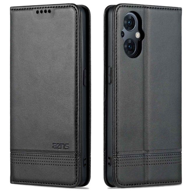 AZNS - Oppo Reno8 Lite 5G Hülle - Leder Bookcover - mit Kartenfach und Standfunktion - Business Stand Series - schwarz