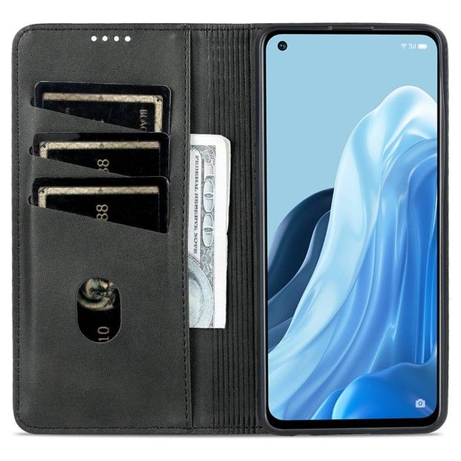 AZNS - Oppo Reno8 Lite 5G Hülle - Leder Bookcover - mit Kartenfach und Standfunktion - Business Stand Series - schwarz