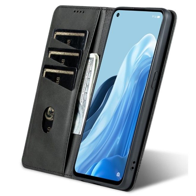 AZNS - Oppo Reno8 Lite 5G Hülle - Leder Bookcover - mit Kartenfach und Standfunktion - Business Stand Series - schwarz