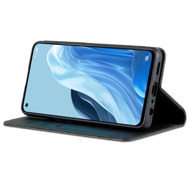 AZNS - Oppo Reno8 Lite 5G Hülle - Leder Bookcover - mit Kartenfach und Standfunktion - Business Stand Series - schwarz
