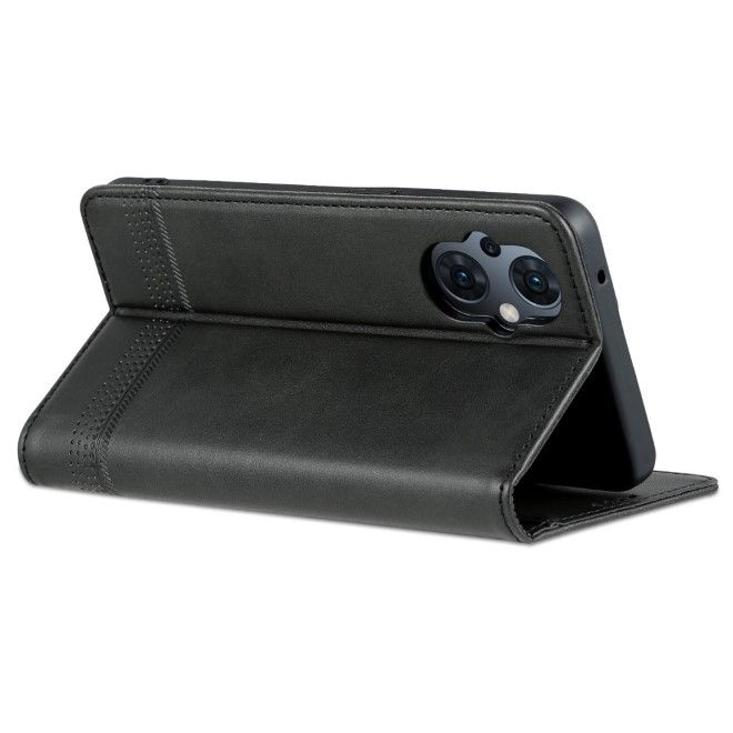 AZNS - Oppo Reno8 Lite 5G Hülle - Leder Bookcover - mit Kartenfach und Standfunktion - Business Stand Series - schwarz